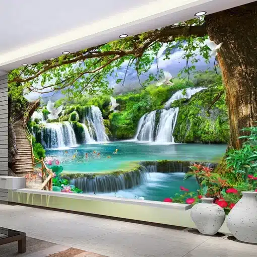 Custom-Any-Size-Green-Forest-Waterfall-Nature-Landscape-3D-Mural-Wallpaper-Living-Room-Bedroom-Photo-Wall-1 – saadaval Tootemaailm e-kaubamajas