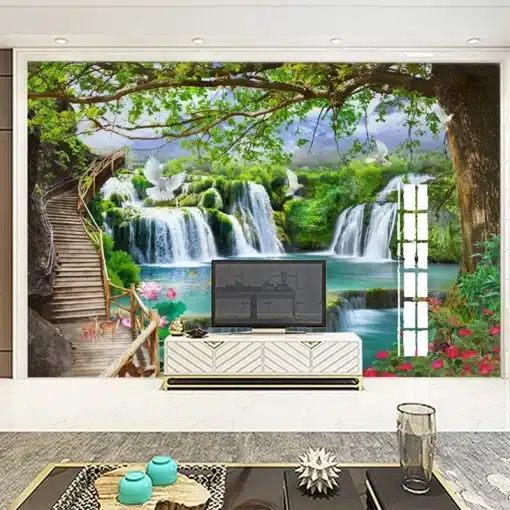 Custom-Any-Size-Green-Forest-Waterfall-Nature-Landscape-3D-Mural-Wallpaper-Living-Room-Bedroom-Photo-Wall-2 – saadaval Tootemaailm e-kaubamajas