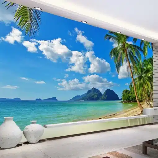 Custom-3D-Wallpaper-Murals-Blue-Sky-White-Clouds-Sea-Island-Beach-Coconut-Tree-Landscape-Photo-Mural-2 – saadaval Tootemaailm e-kaubamajas