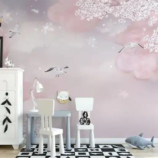 Custom-Mural-Nordic-Ins-Hand-painted-Fantasy-Pink-Clouds-Romantic-Cherry-Blossom-Children-s-Room-Background-2 – saadaval Tootemaailm e-kaubamajas
