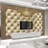 elegantne beež tapeet kuldsete ornamentidega elutoas