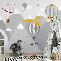 Custom-Photo-Hand-Painted-Cartoon-Hot-Air-Balloon-Animal-Children-Room-Interior-Bedroom-Decoration-Mural-Wallpaper-1 – saadaval Tootemaailm e-kaubamajas