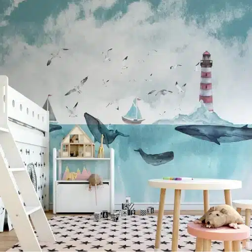 Custom-3D-Cartoon-Creative-Hand-painted-Whale-Lighthouse-Mural-Wallpaper-For-Kids-Room-Bedroom-Background-Wall-1 – saadaval Tootemaailm e-kaubamajas