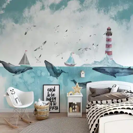 Custom-3D-Cartoon-Creative-Hand-painted-Whale-Lighthouse-Mural-Wallpaper-For-Kids-Room-Bedroom-Background-Wall-2 – saadaval Tootemaailm e-kaubamajas