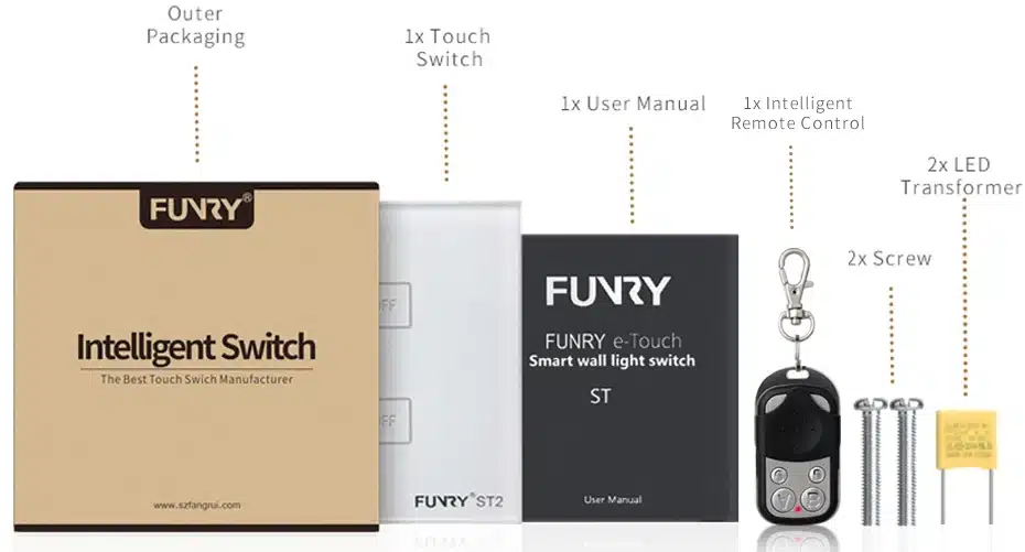 Funry ST2 2Gang EU Standard Touch Screen Smart Switch Surface Waterproof Tempered Glass 170-240V RF433MHz Lighting Touch Switch 25