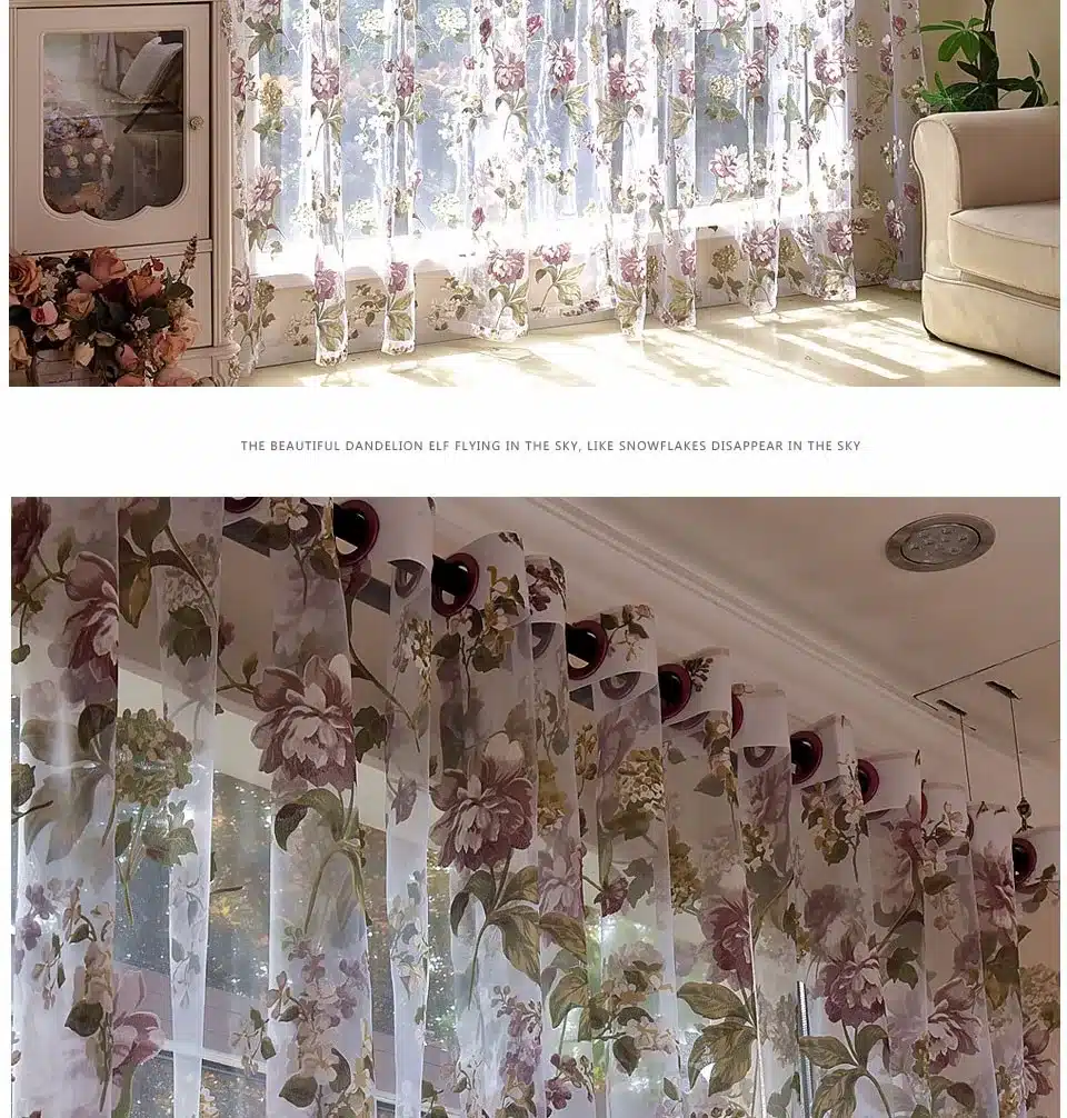 Floral Tulle Curtains For Living Room Purple Sheer Curtains For Children Bedroom Door Short Kitchen Window Curtains Kids Drapes 19