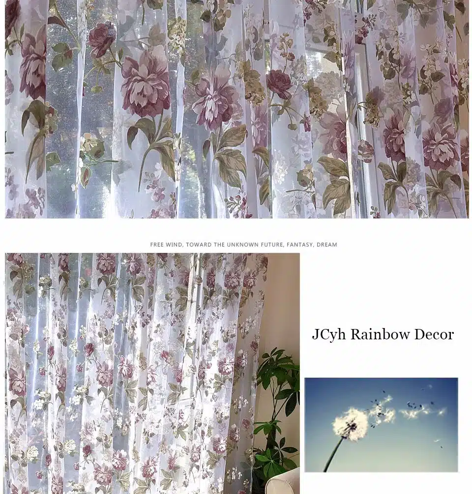 Floral Tulle Curtains For Living Room Purple Sheer Curtains For Children Bedroom Door Short Kitchen Window Curtains Kids Drapes 20