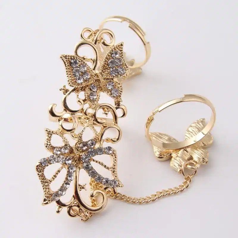 Rhinestone Flower Butterfly Full Finger Rings for Women Gold Chian Link Double Armor Ring Wholesale 1D2011 43