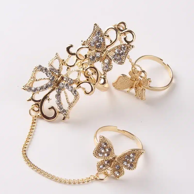 Rhinestone Flower Butterfly Full Finger Rings for Women Gold Chian Link Double Armor Ring Wholesale 1D2011 42