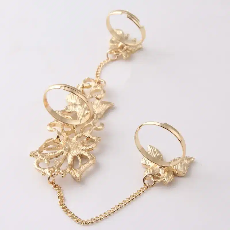 Rhinestone Flower Butterfly Full Finger Rings for Women Gold Chian Link Double Armor Ring Wholesale 1D2011 45
