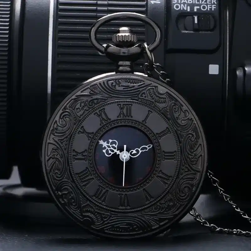 Vintage Charm Black Unisex Fashion Roman Number Quartz Steampunk Pocket Watch Women Man Necklace Pendant with Chain Gifts P427 4