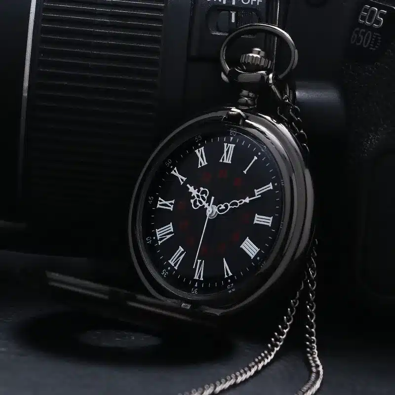 Vintage Charm Black Unisex Fashion Roman Number Quartz Steampunk Pocket Watch Women Man Necklace Pendant with Chain Gifts P427 5