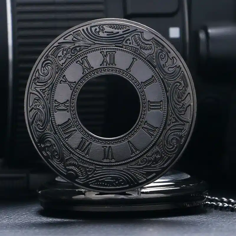 Vintage Charm Black Unisex Fashion Roman Number Quartz Steampunk Pocket Watch Women Man Necklace Pendant with Chain Gifts P427 7