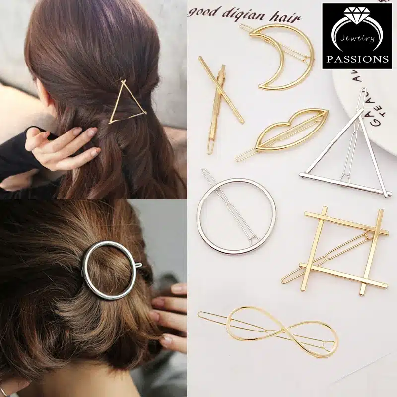 Hot Sale Fashion Gold Silver Metal Round Triangle Geometry Hair Clips Barrettes Hairpin For Women Headwear Decorative Jewelry 9