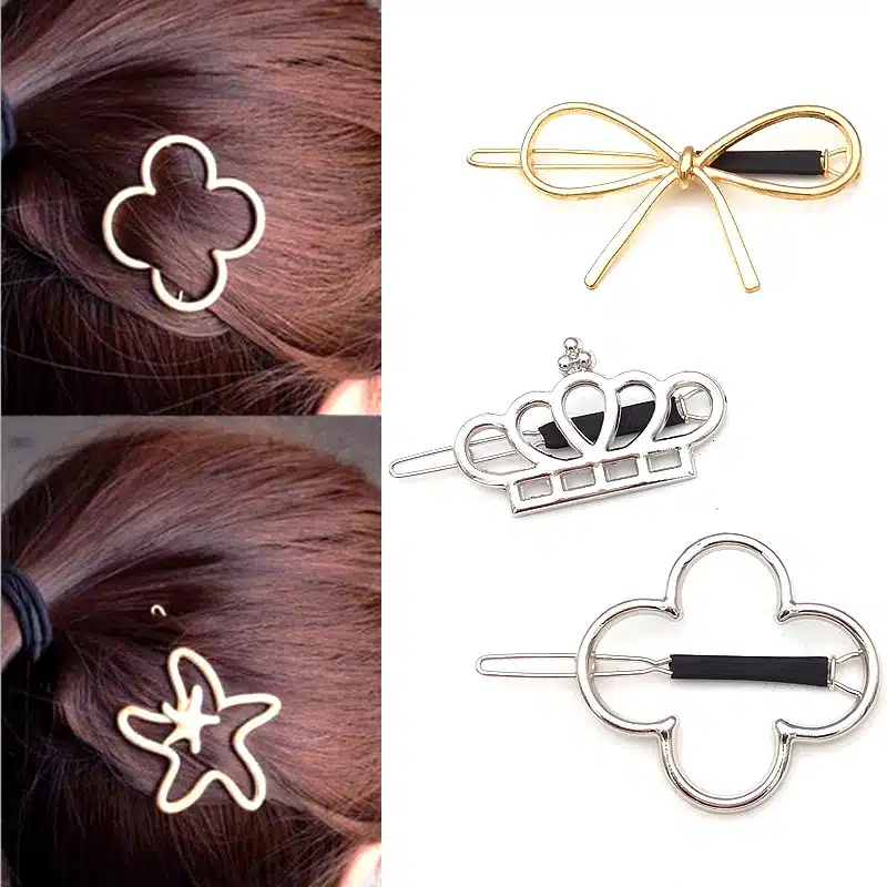 Hot Sale Fashion Gold Silver Metal Round Triangle Geometry Hair Clips Barrettes Hairpin For Women Headwear Decorative Jewelry 15