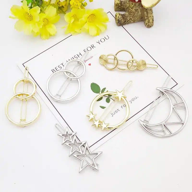 Hot Sale Fashion Gold Silver Metal Round Triangle Geometry Hair Clips Barrettes Hairpin For Women Headwear Decorative Jewelry 19