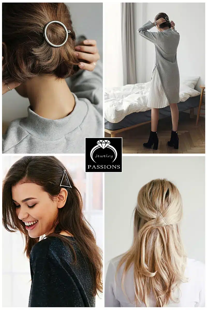 Hot Sale Fashion Gold Silver Metal Round Triangle Geometry Hair Clips Barrettes Hairpin For Women Headwear Decorative Jewelry 25