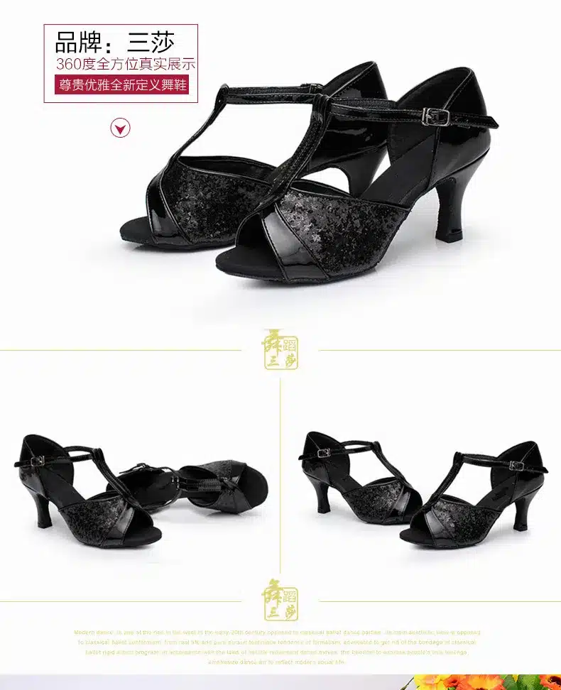 Hot Sale women's Latin dance shoes square and thin heel high quality ladies salsa dance shoes 33