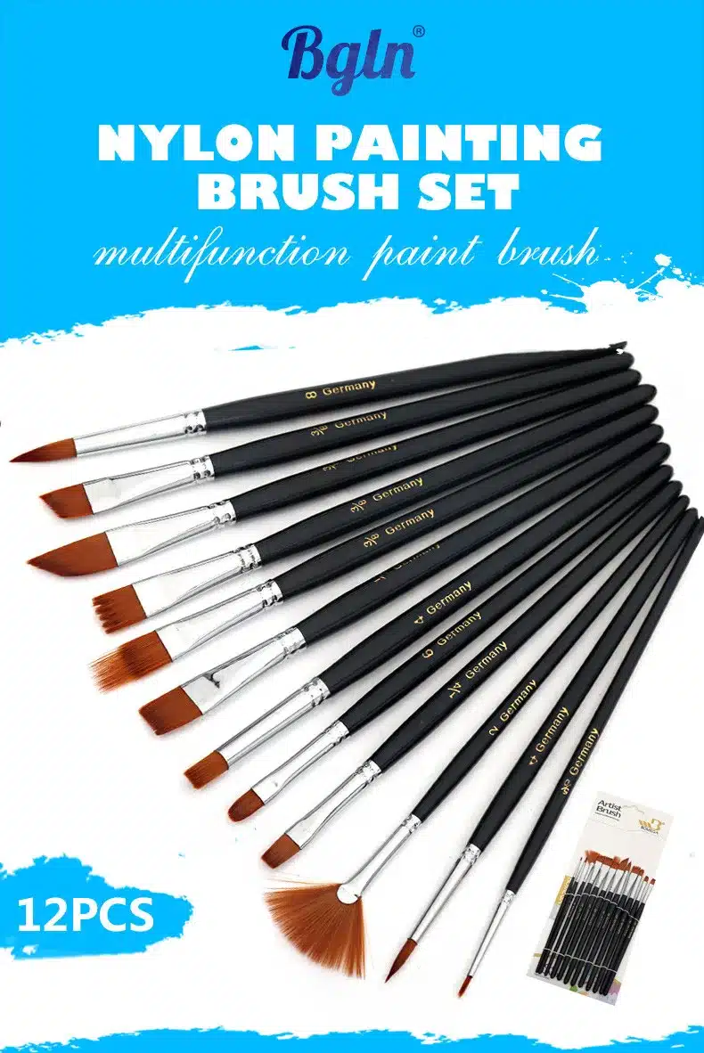 12Pcs Paint Brushes Set Nylon Hair Painting Brush Variety Style Short Rod Oil Acrylic Brush Watercolor Pen Art Supplies 9