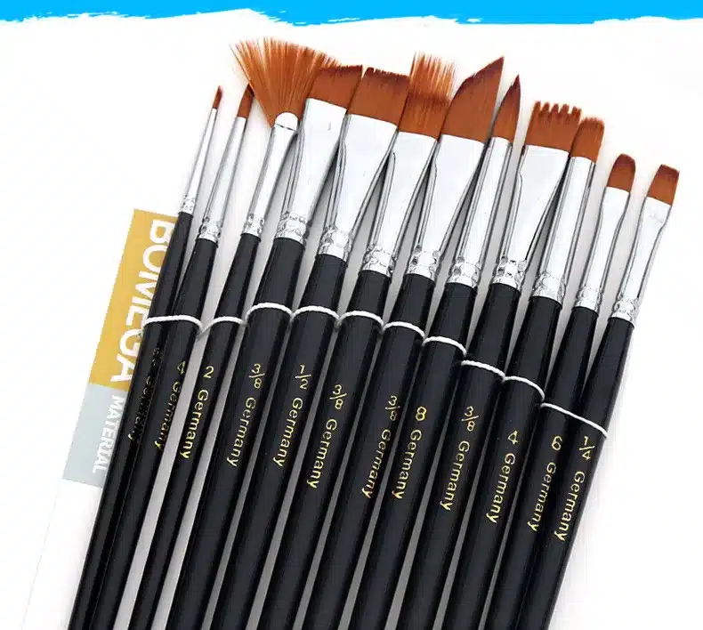 12Pcs Paint Brushes Set Nylon Hair Painting Brush Variety Style Short Rod Oil Acrylic Brush Watercolor Pen Art Supplies 10