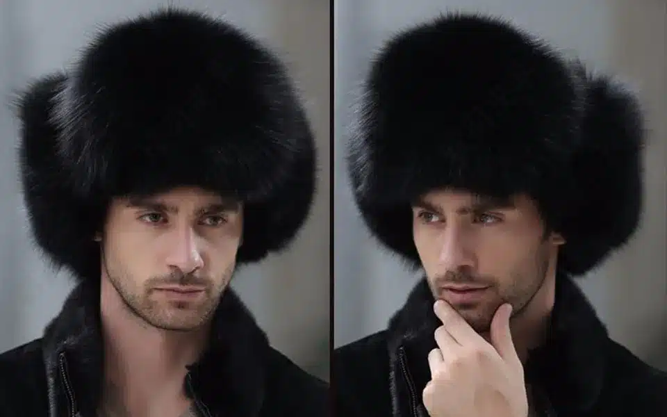 Russian leather bomber leather hat men winter hats with earmuffs trapper earflap cap man real raccoon fur black fox hatska 9