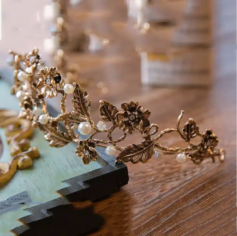 Vintage Crowns Gold Flower Bridal Tiara Trendy Hairband Headpiece Vine Crowns Wedding Hair Accessories Pageant Leaf Jewelry 12