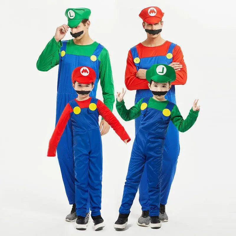 Super Luigi ja Super Mario kostüüm Täiskasvanutele ja Lastele