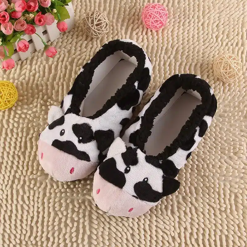 2017 New Warm Flats Soft Sole Women Indoor Floor Slippers/Shoes Animal Shape White Gray Cows Pink Flannel Home Slippers 6 Color 24