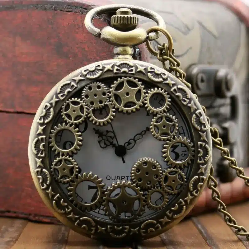 Antique Copper Steampunk Vintage Hollow Bronze Gear Hollow Quartz Pocket Watch Necklace Pendant Clock Chain Men's Women 2017 4