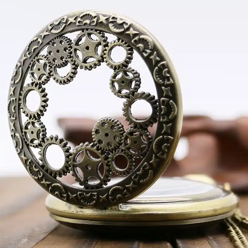 Antique Copper Steampunk Vintage Hollow Bronze Gear Hollow Quartz Pocket Watch Necklace Pendant Clock Chain Men's Women 2017 6