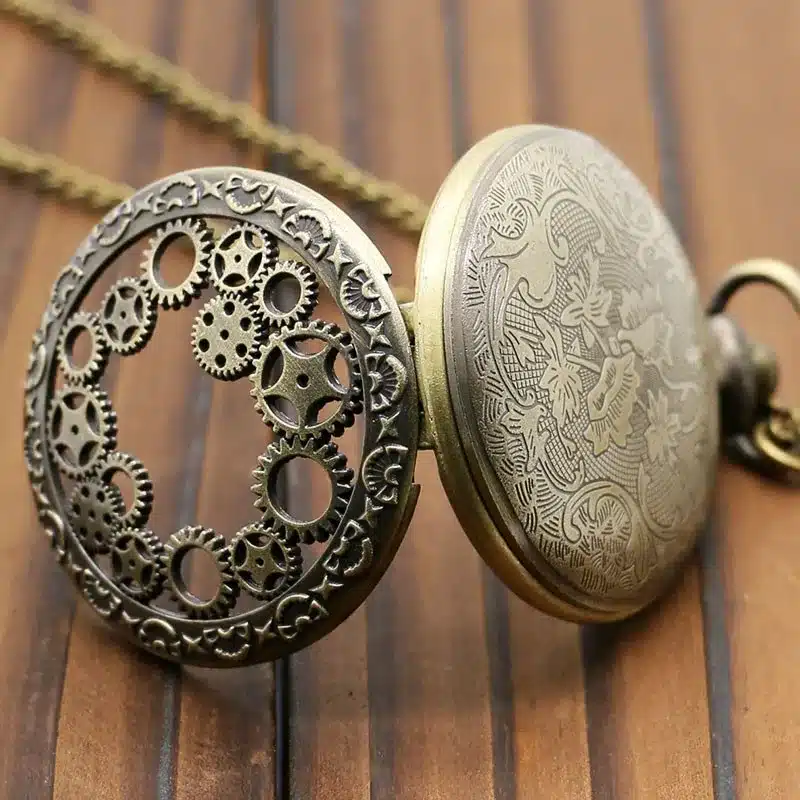 Antique Copper Steampunk Vintage Hollow Bronze Gear Hollow Quartz Pocket Watch Necklace Pendant Clock Chain Men's Women 2017 7