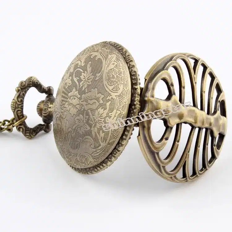 Retro Steampunk Bronze Spine Ribs Hollow Quartz Pocket Watch Necklace Pendant sweater chain Women Gift P105 13
