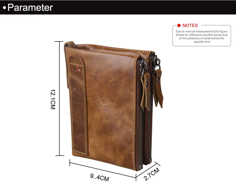Hot!! Crazy Horse Genuine Leather Men Wallets Credit Business Card Holders Double Zipper Cowhide Leather Wallet Purse Carteira 7