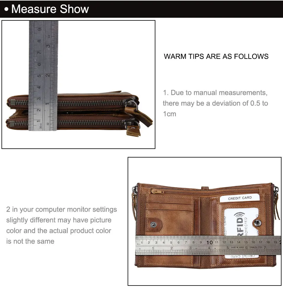 Hot!! Crazy Horse Genuine Leather Men Wallets Credit Business Card Holders Double Zipper Cowhide Leather Wallet Purse Carteira 10