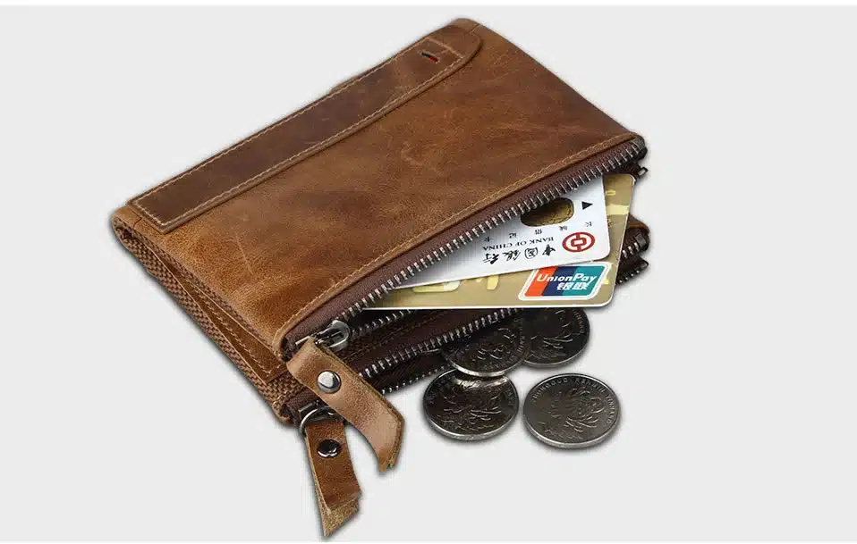 Hot!! Crazy Horse Genuine Leather Men Wallets Credit Business Card Holders Double Zipper Cowhide Leather Wallet Purse Carteira 11