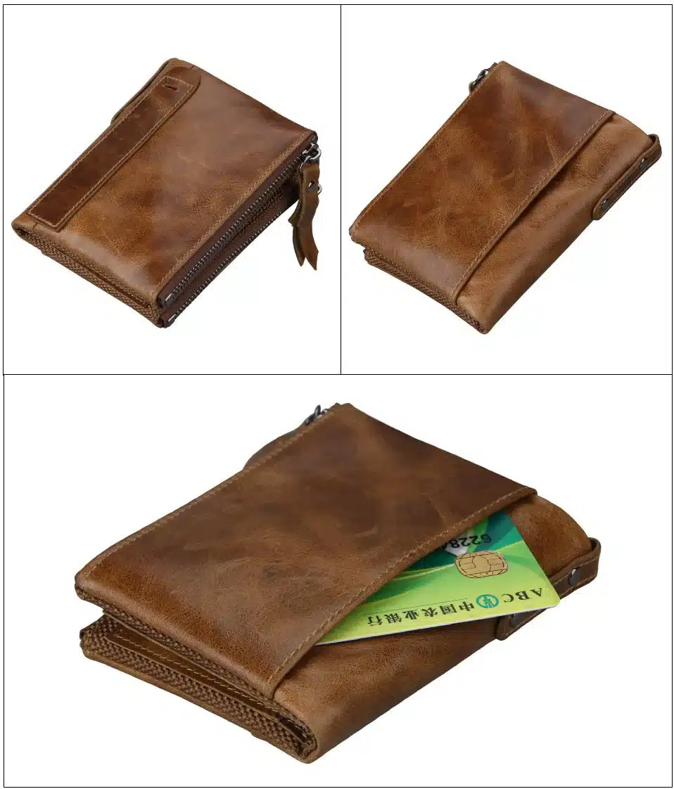Hot!! Crazy Horse Genuine Leather Men Wallets Credit Business Card Holders Double Zipper Cowhide Leather Wallet Purse Carteira 13