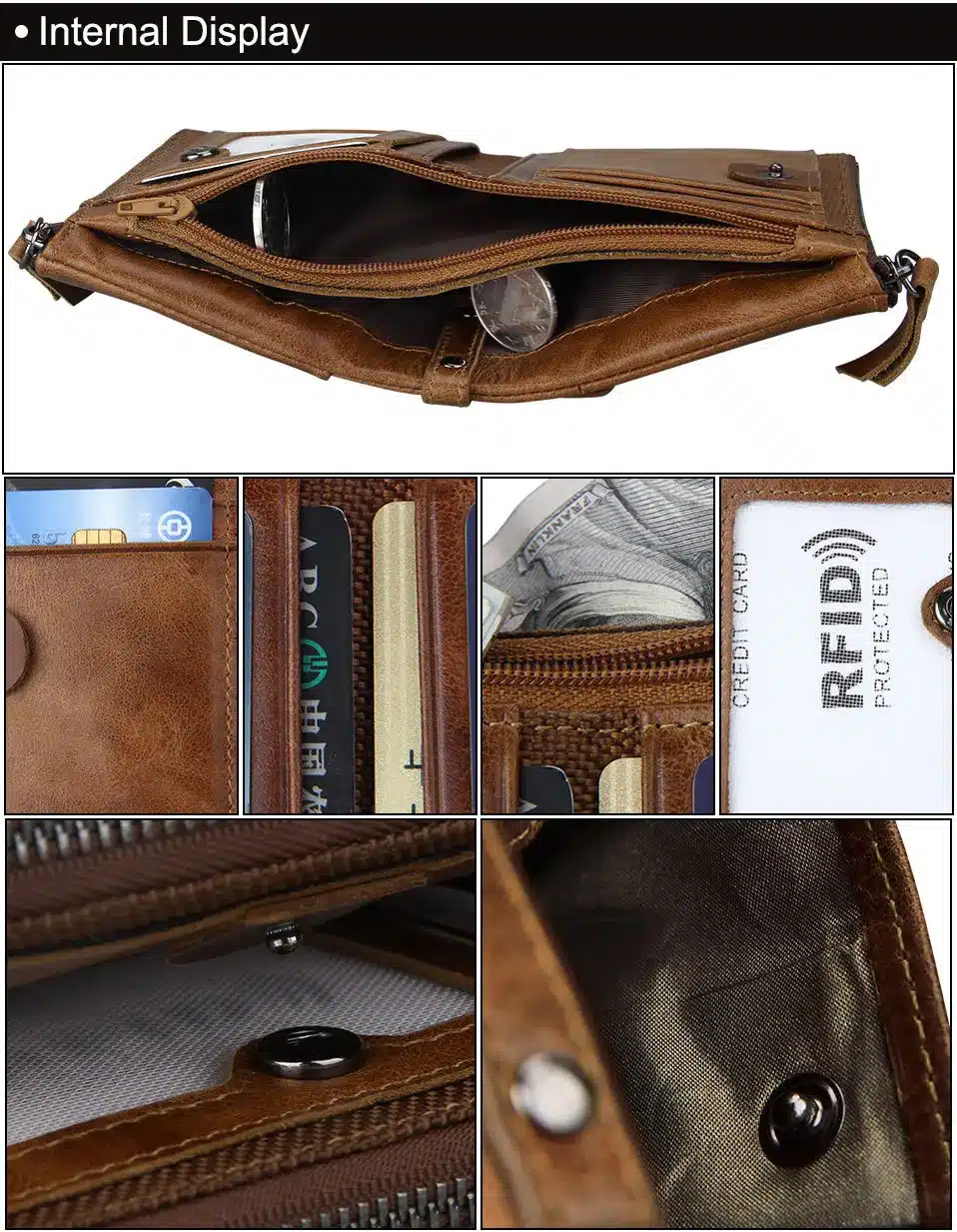 Hot!! Crazy Horse Genuine Leather Men Wallets Credit Business Card Holders Double Zipper Cowhide Leather Wallet Purse Carteira 14