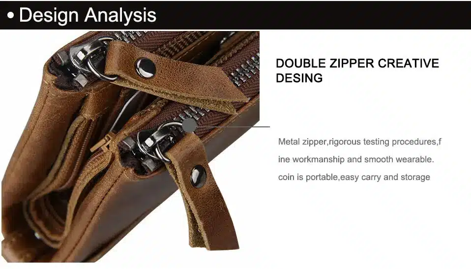Hot!! Crazy Horse Genuine Leather Men Wallets Credit Business Card Holders Double Zipper Cowhide Leather Wallet Purse Carteira 15