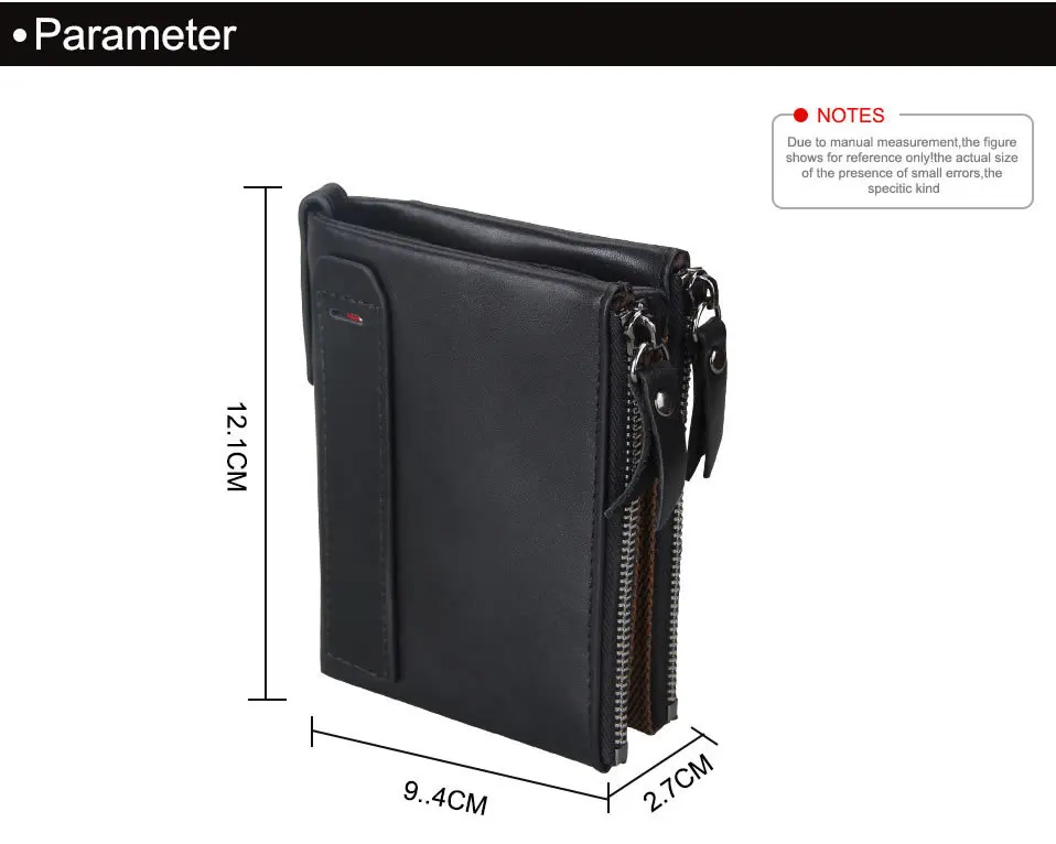 Hot!! Crazy Horse Genuine Leather Men Wallets Credit Business Card Holders Double Zipper Cowhide Leather Wallet Purse Carteira 17