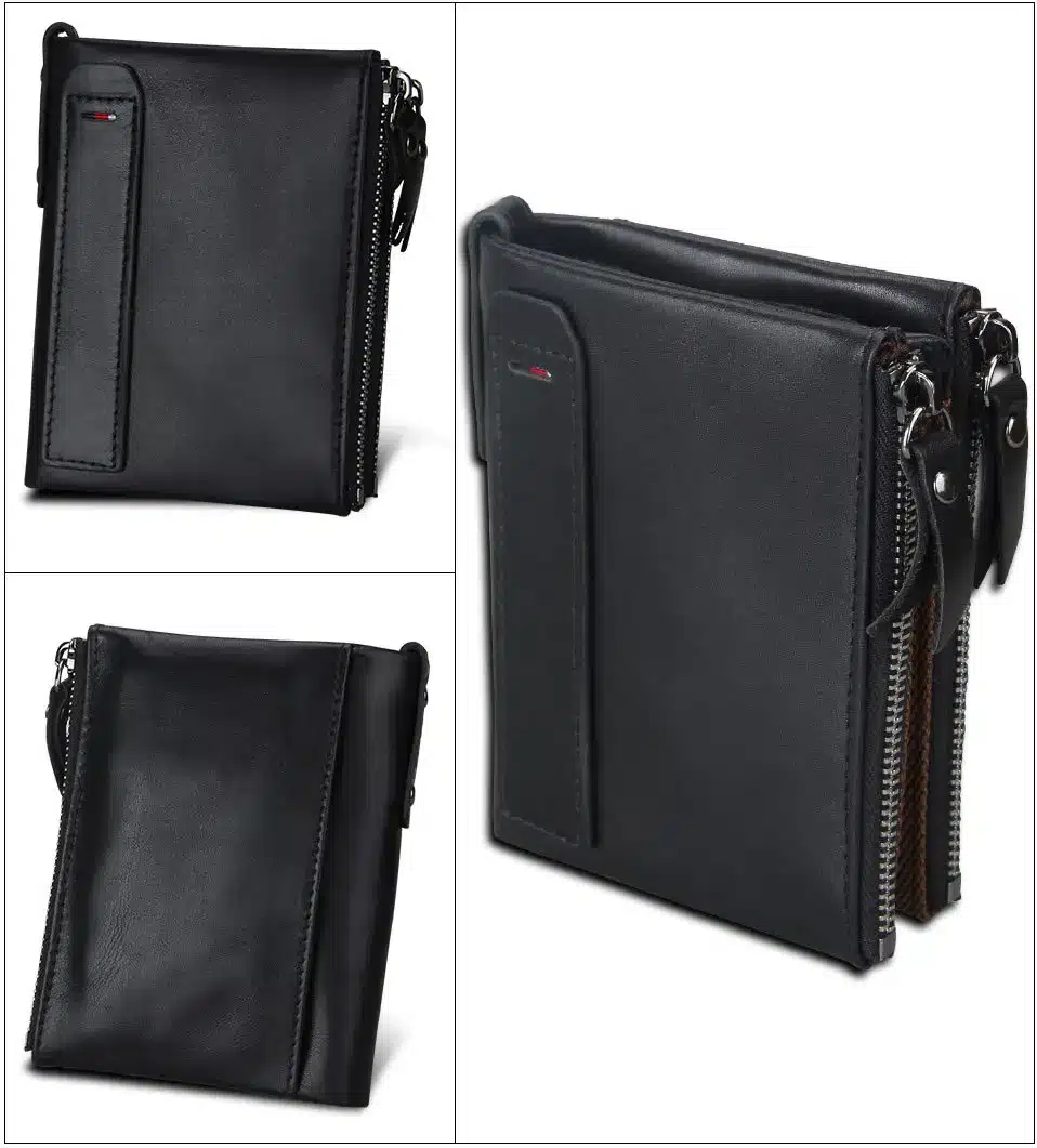 Hot!! Crazy Horse Genuine Leather Men Wallets Credit Business Card Holders Double Zipper Cowhide Leather Wallet Purse Carteira 22