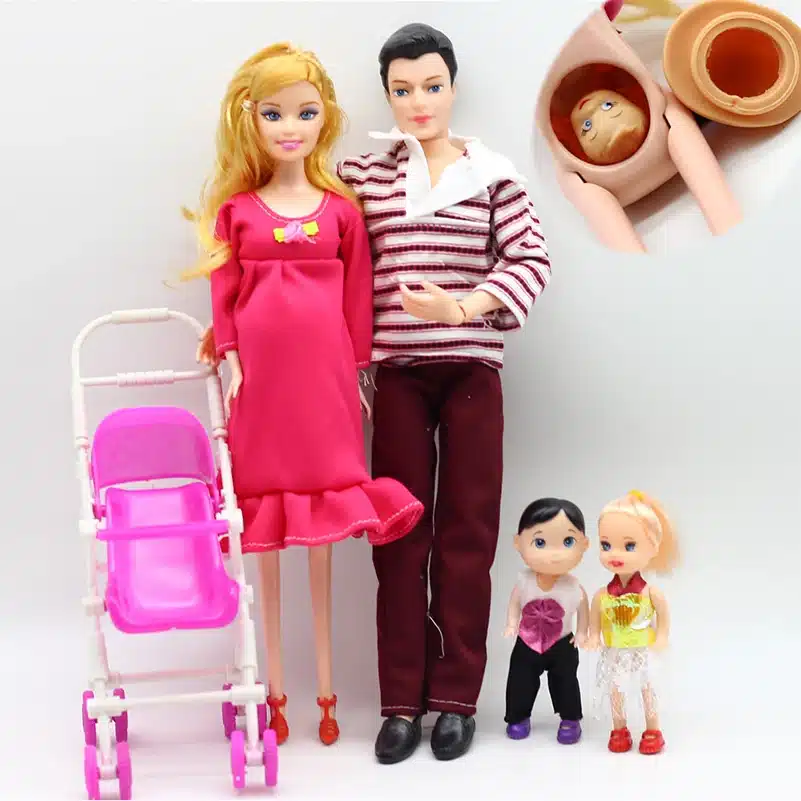 4Pcs/Set Happy Family Dolls Pregnant Babyborn Ken Prince & Wife Babyborn Stroller For Dolls Doll Child Toys Carriages For Dolls 13