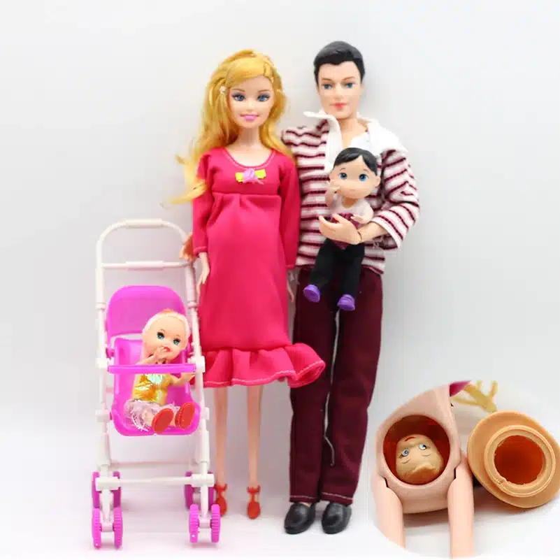 4Pcs/Set Happy Family Dolls Pregnant Babyborn Ken Prince & Wife Babyborn Stroller For Dolls Doll Child Toys Carriages For Dolls 14