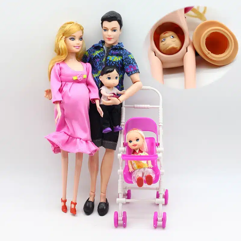 4Pcs/Set Happy Family Dolls Pregnant Babyborn Ken Prince & Wife Babyborn Stroller For Dolls Doll Child Toys Carriages For Dolls 15