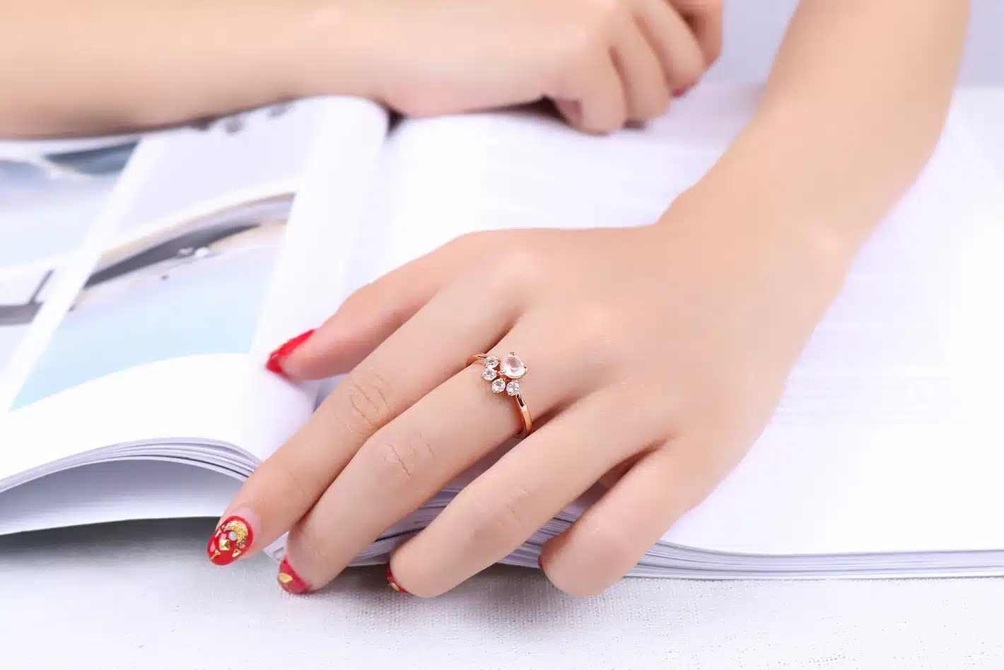 MoBuy MBRI027 Animal Clam Pink Natural Gemstone Rose Quartz Rings 925 Sterling Silver Rose Gold Plated Fine Jewelry For Women 6