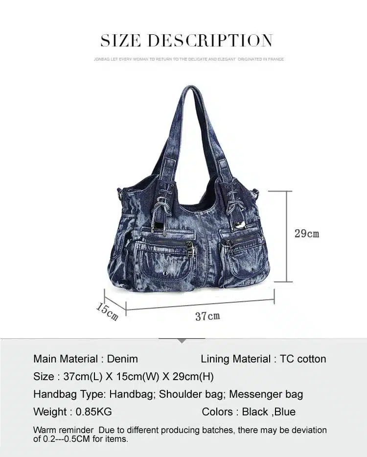 iPinee Fashion Women Bag Vintage Casual Denim Handbag Lady Large Capacity Jeans Tote Weave tape Creative Shoulder Messenger Bag 9