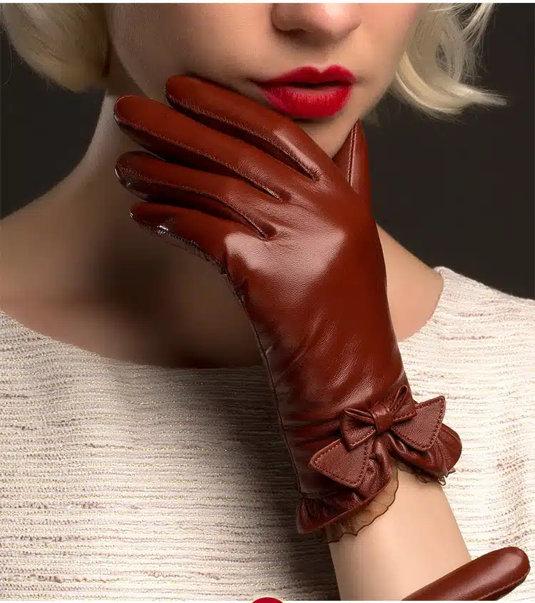 BOOUNI Genuine Sheepskin Gloves 2017 Fashion Wrist Lace Bow Solid Women Leather Glove Thermal Winter Driving Keep Warm 176 3