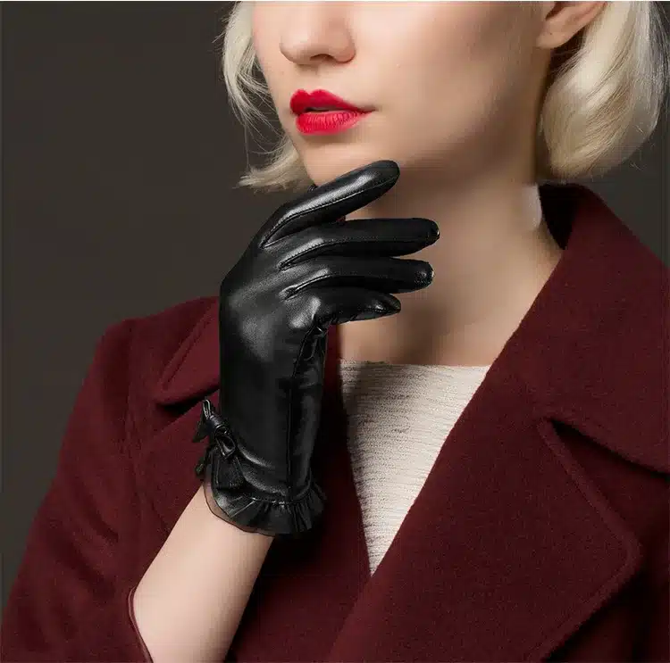 BOOUNI Genuine Sheepskin Gloves 2017 Fashion Wrist Lace Bow Solid Women Leather Glove Thermal Winter Driving Keep Warm 176 10