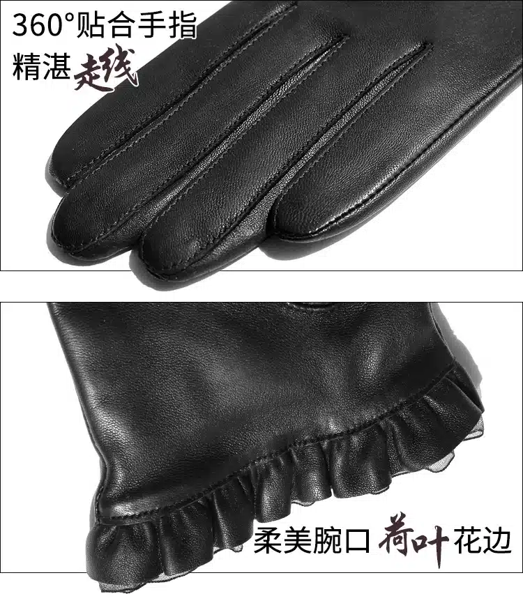 BOOUNI Genuine Sheepskin Gloves 2017 Fashion Wrist Lace Bow Solid Women Leather Glove Thermal Winter Driving Keep Warm 176 15