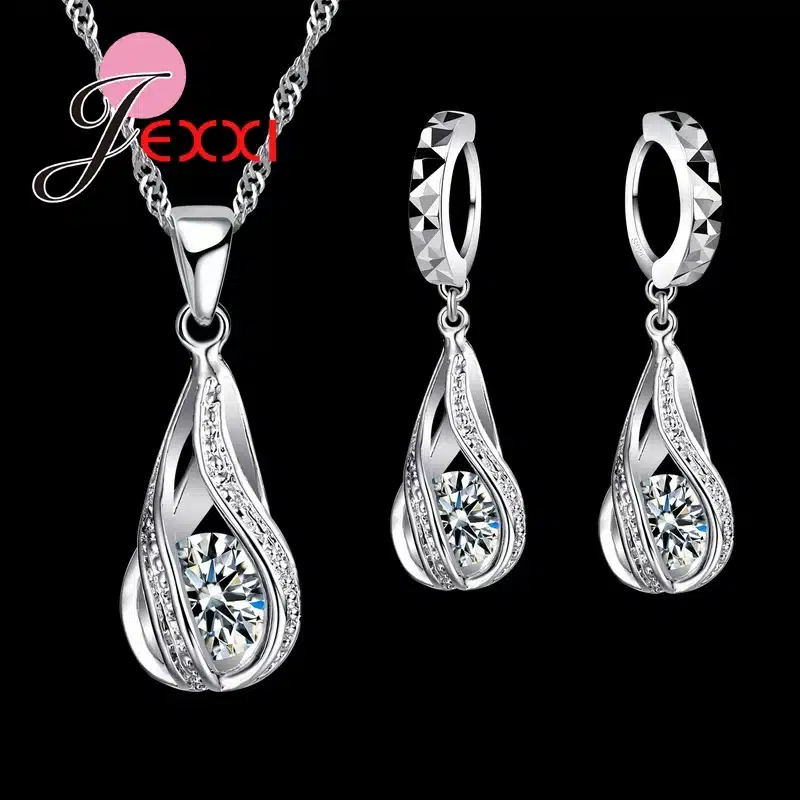 JEXXI 2017 New Water Drop CZ Jewelry Sets 925 Sterling Silver Necklace&Earrings Wedding Jewelry For Women Wedding Party Sets 3