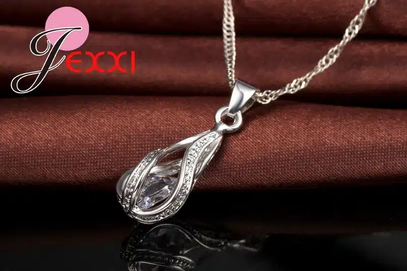 JEXXI 2017 New Water Drop CZ Jewelry Sets 925 Sterling Silver Necklace&Earrings Wedding Jewelry For Women Wedding Party Sets 4